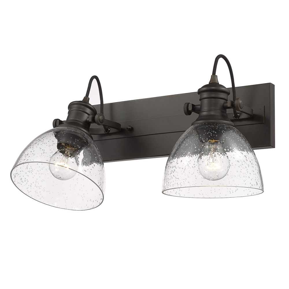 Yep by Golden Lighting Hines 2-light Vanity in Rubbed Bronze and Seeded Glass